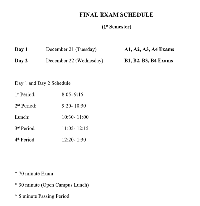 schedule for exams