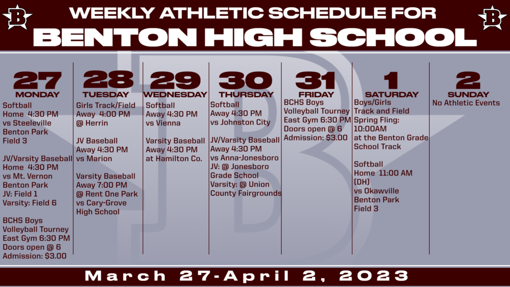 Weekly Athletic Schedule