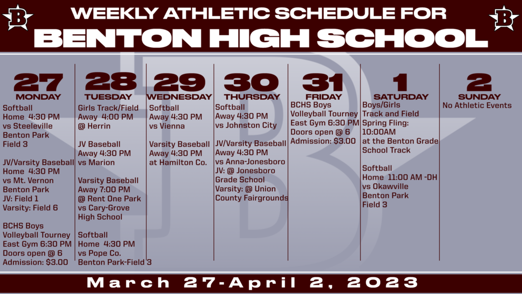 Updated schedule:  Softball game added on 3/28