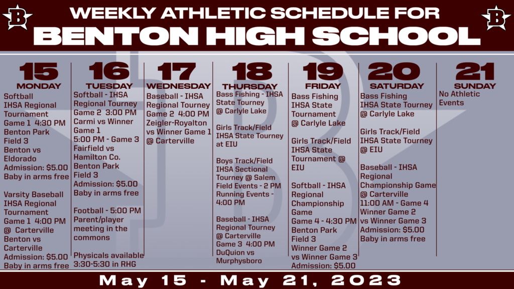 Weekly athletic schedule