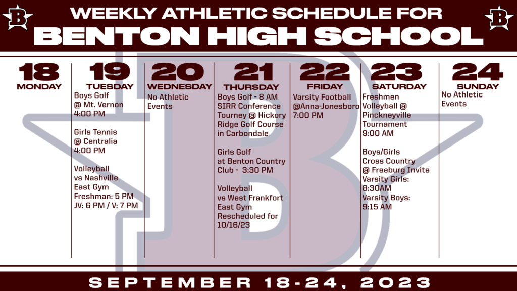 Updated weekly athletic schedule