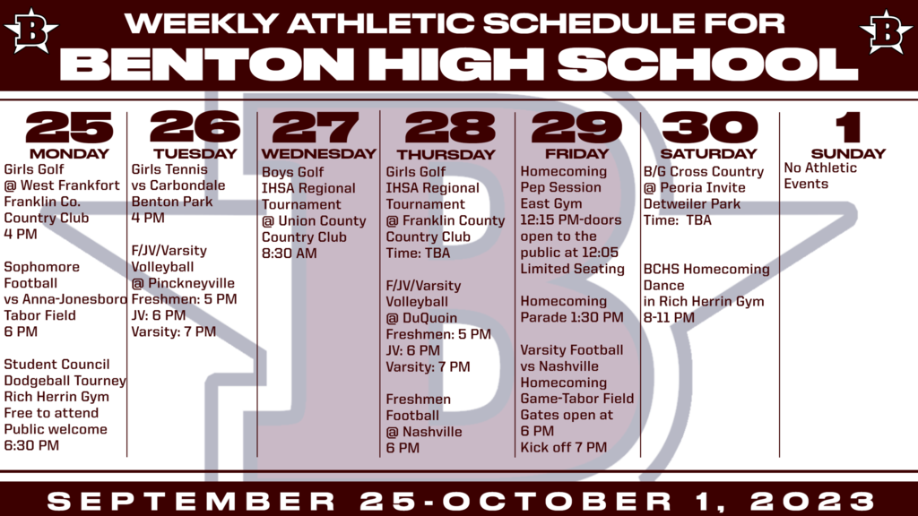 Athletic Schedule 9/25/23-10/1/23